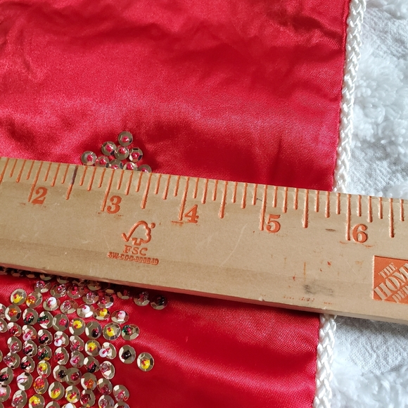 Vintage NWT Red Satin Stocking Christmas Tree Embellished Bling White Trim - Picture 8 of 12